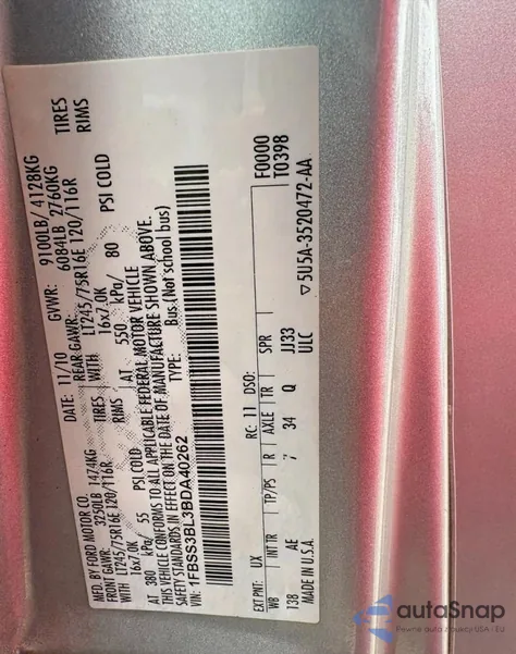 2011 Ford Econoline E350 Super Duty Wagon from USA, damaged, VIN 1FBSS3BL3BDA40262